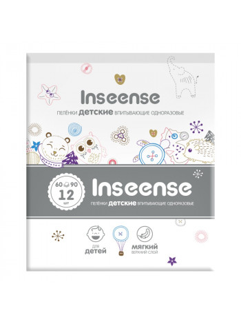 Пеленки детские одноразовые Inseense (60х90), 12 шт