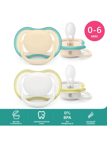 Пустышка Philips Avent силиконовая ортодонтическая ultra air 0-6 мес. 2 шт. SCF085/15